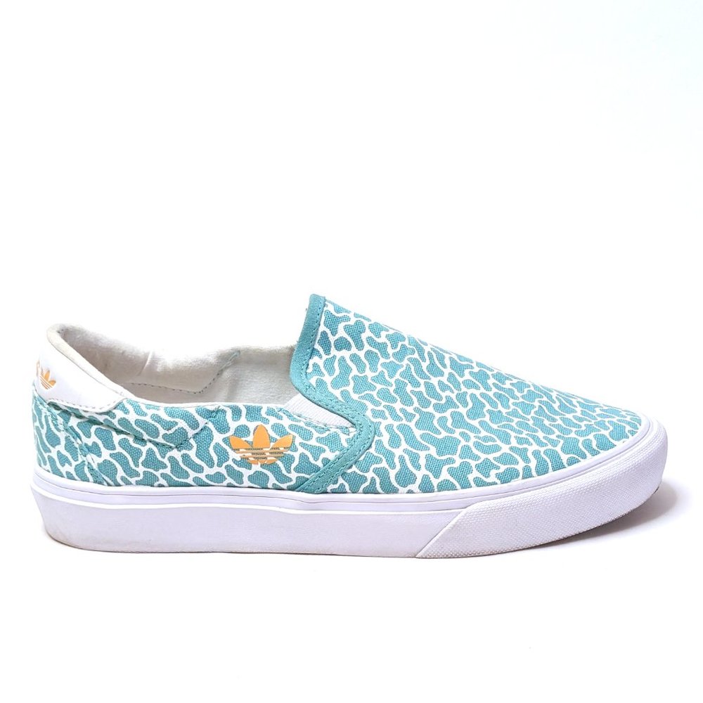 ADIDAS Court Rallye Slip-On White Aqua Teal Statement Print Shoes Men's Size 7.5 - Picture 4 of 6